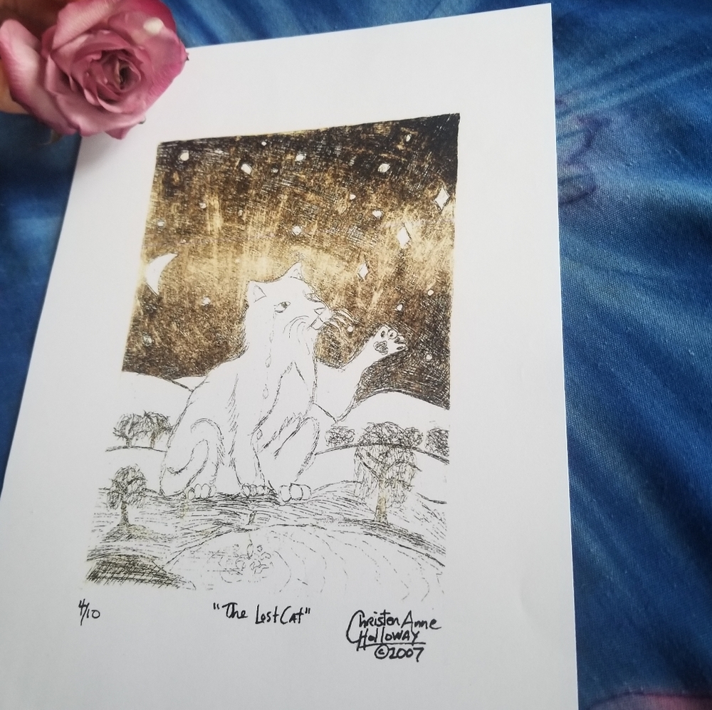 Cat Art Folk Art Celestial Alice in Wonderland Landscape Nature Surreal